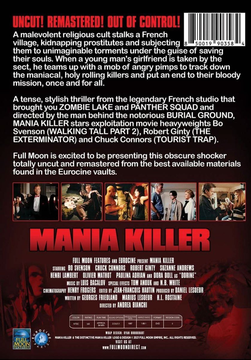 Mania Killer DVD | Full Moon Horror